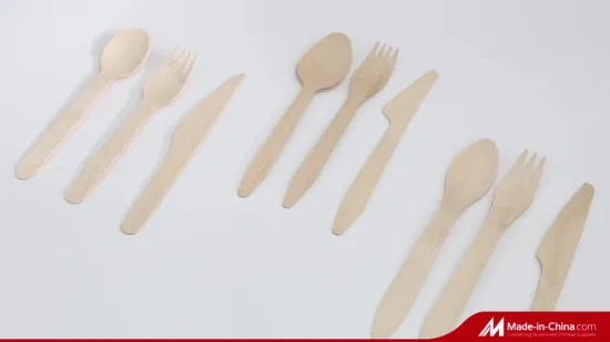 Juego de cubiertos de madera desechables compostables, cuchillo, tenedor, cuchara, cucharadita, cubiertos biodegradables, utensilios de cocina, vajilla, juego de cena, cuchara